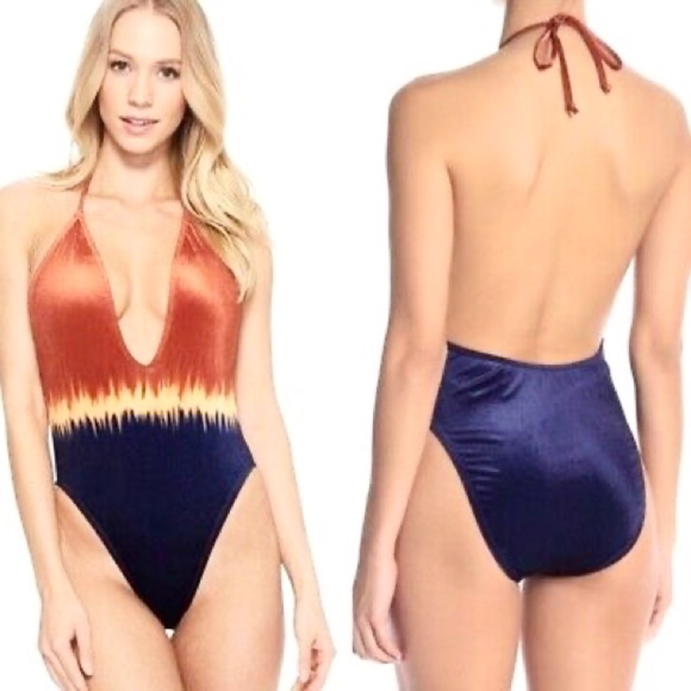 Bikini Lab Dip Dye Velvet Plunge Swim One Piece Sz XS NWOT
